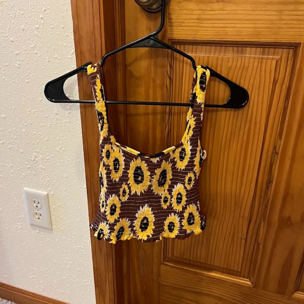 no comment Sunflower Stretchy Tank Top, Brown & Yellow, Small